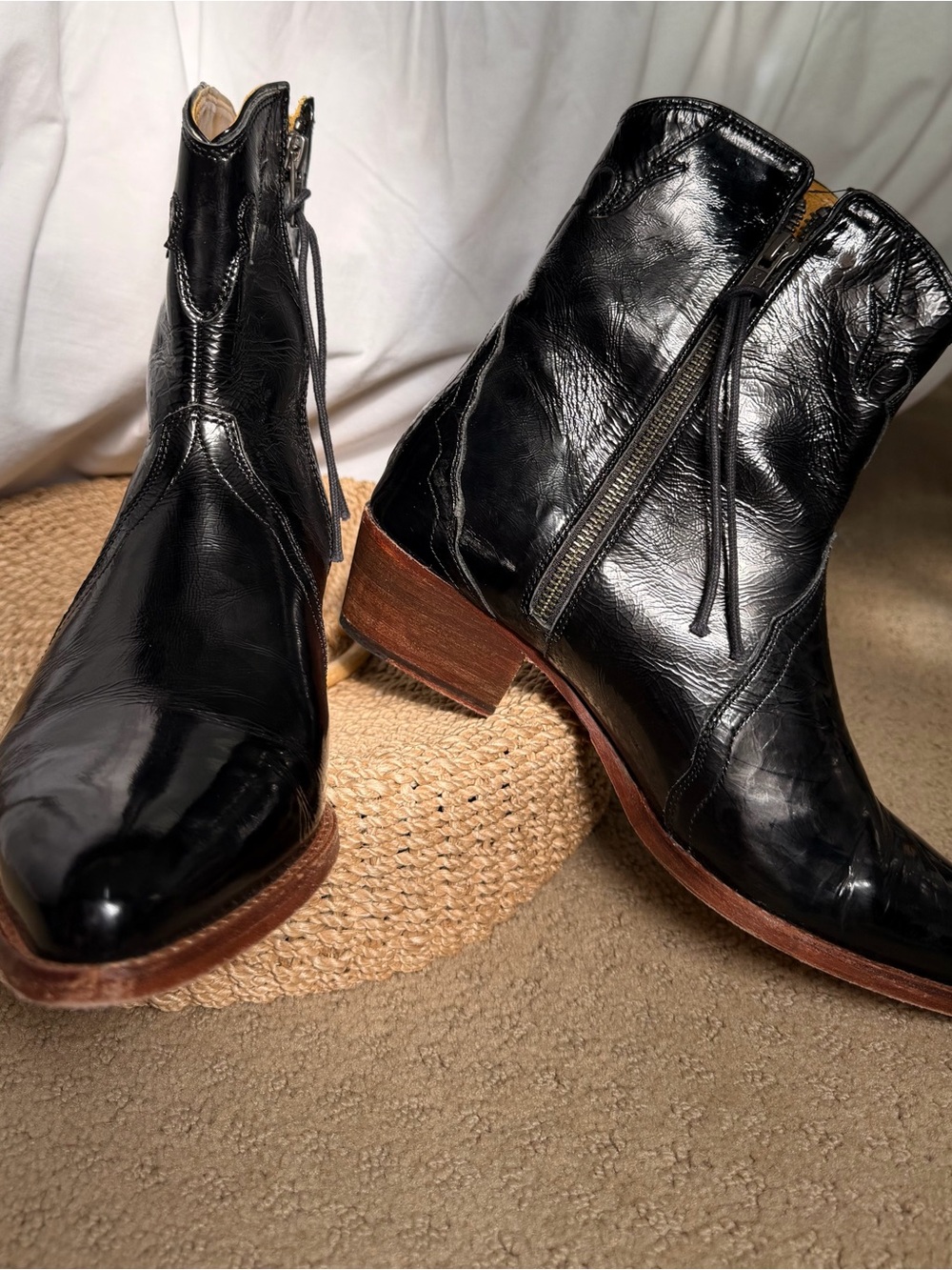 Free People Black Patent Leather Ankle Booties with Side Zip